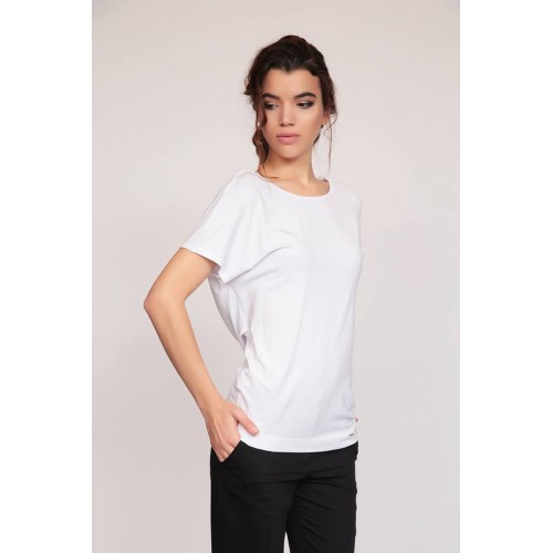 Бяла блуза Кенсол 889 с паети на гърба